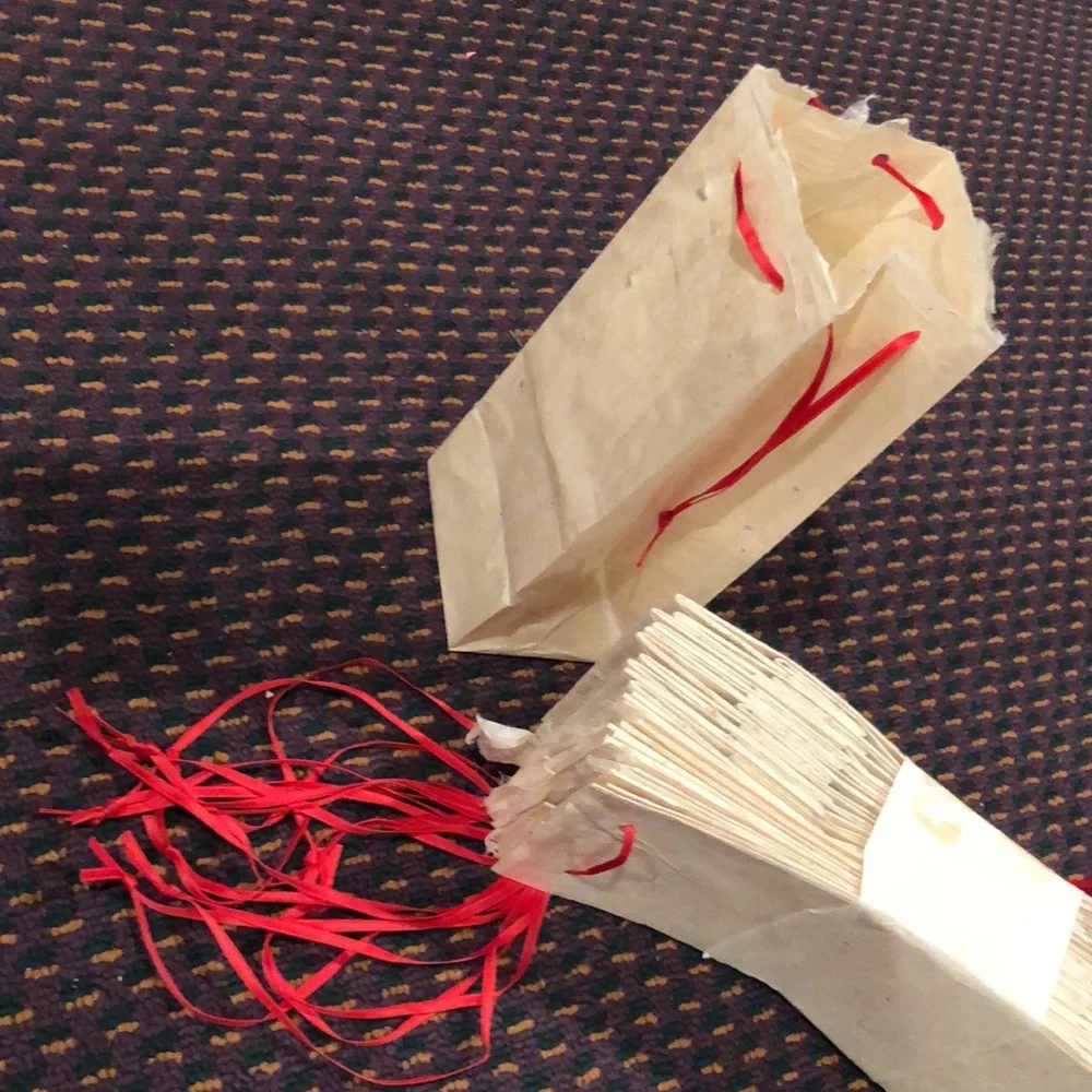 New 20 count small rice paper bags with red satin ribbon ties